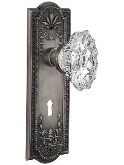 Meadows Design Door Set with Keyhole and Chateau Crystal Glass Knobs in Antique Pewter.